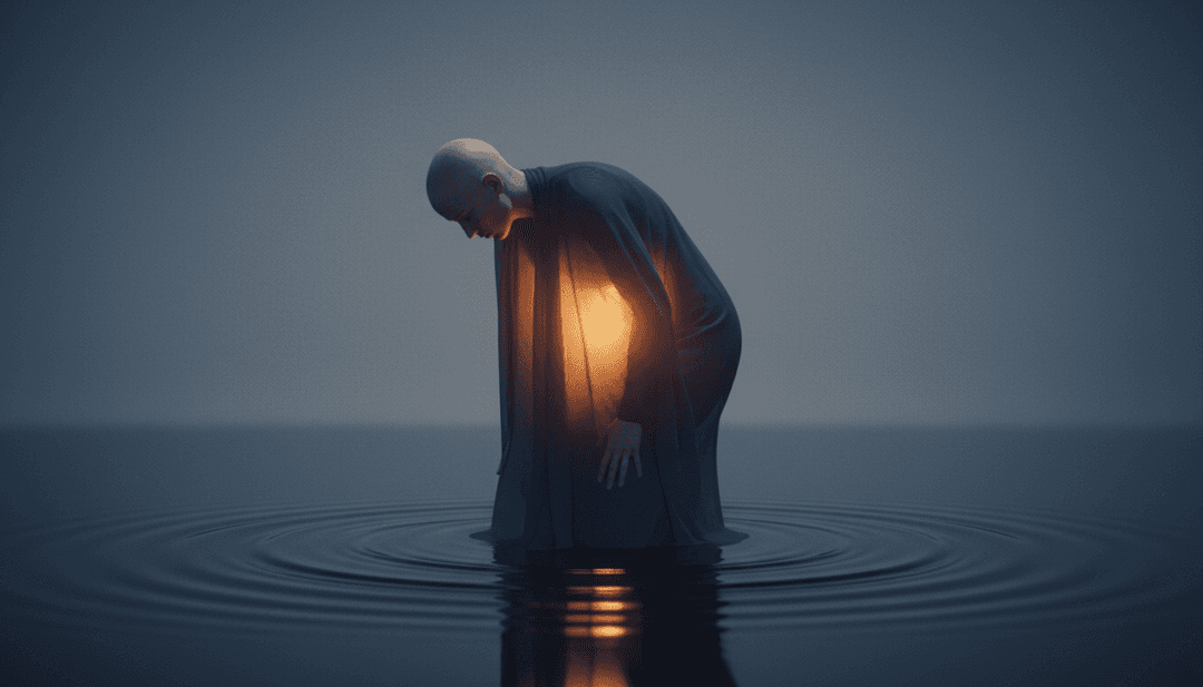 Representación visual abstracta de ondas sonoras de '炎' transformándose en un paisaje de anime vibrante y ardiente con siluetas de personajes dinámicas y ascuas ascendentes.