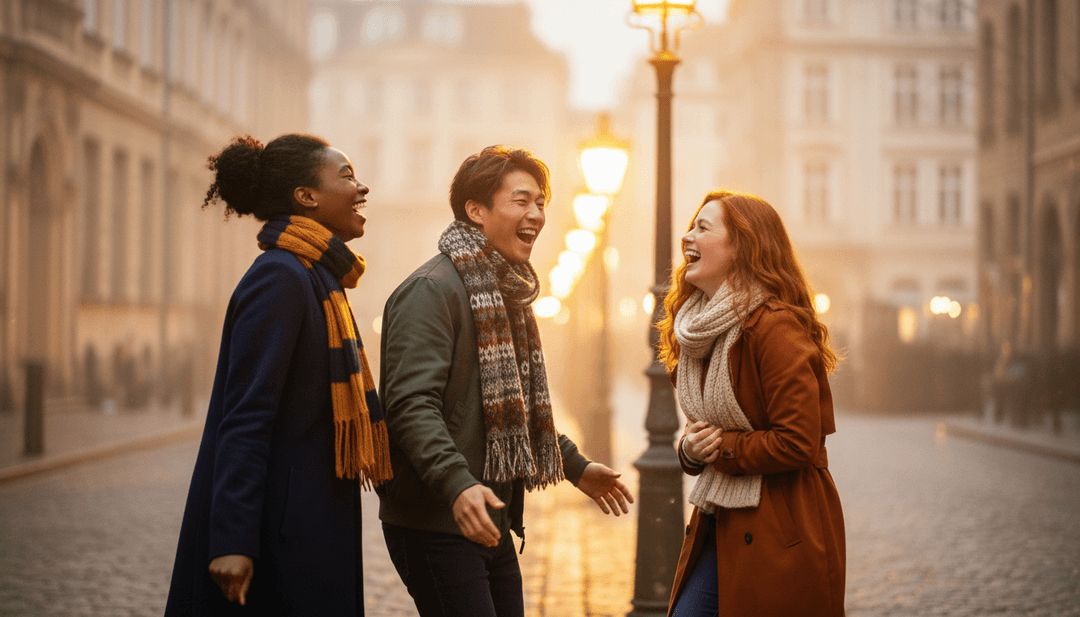 아이스 스케이팅, 캐롤 부르는 사람들, 홀리데이 장식과 같은 축제 장면을 Andy Williams의 노래에 맞춰 시각화한 모습.