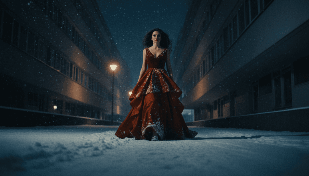 L'IA analizza la potente voce di Darlene Love e i testi toccanti di 'Christmas (Baby Please Come Home)' sullo sfondo di luci cittadine festive ma malinconiche.