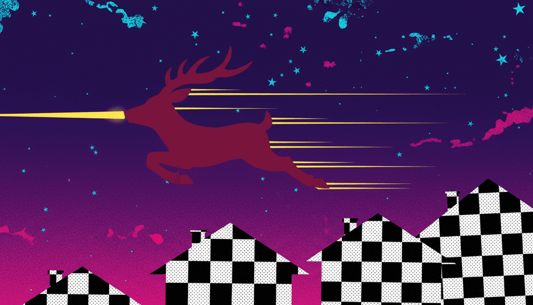 Ein festliches, KI-generiertes Musikvideo für 'Run Rudolph Run' wird auf einem Bildschirm abgespielt, mit freebeat.ai-Logo und einer Handlungsaufforderung