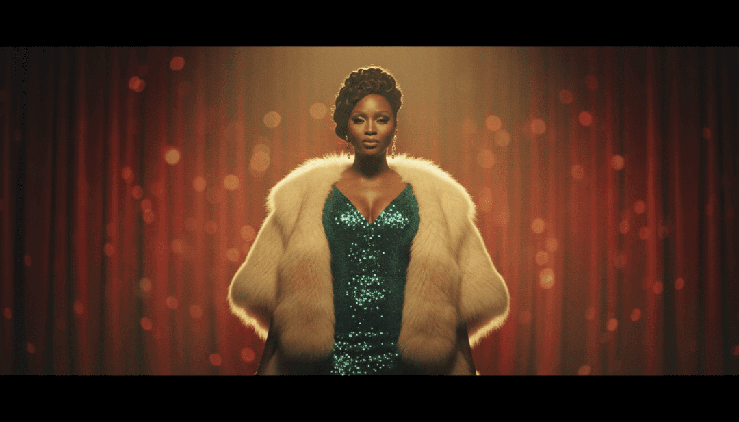 一个AI生成的节日场景,闪耀着复古魅力,灵感来自Eartha Kitt的'Santa Baby'歌词,包含钻石和一辆敞篷车。