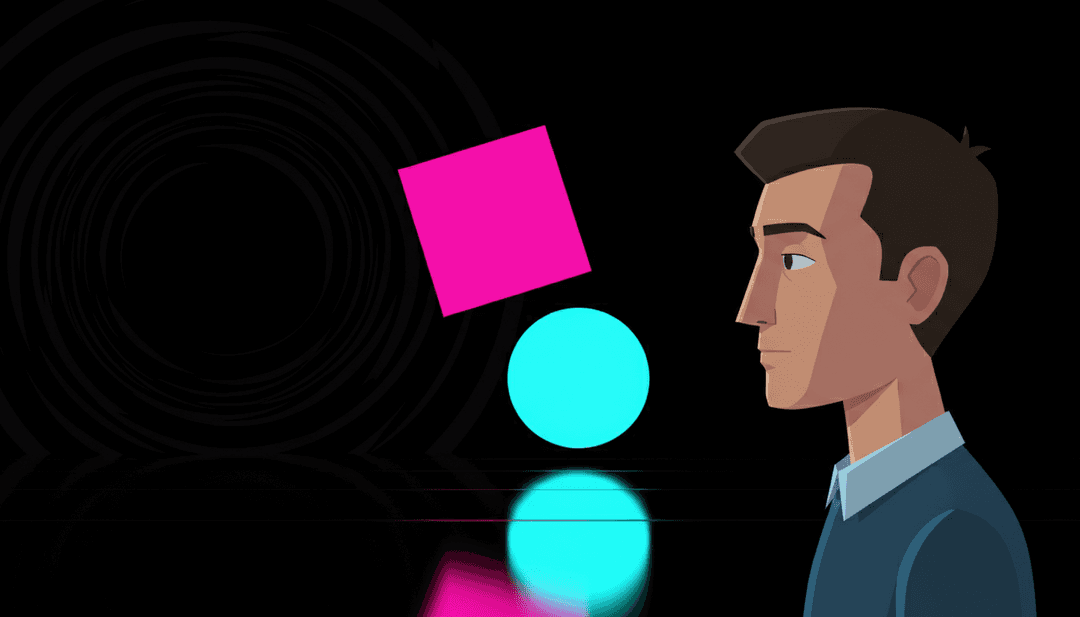 IA interprétant une chanson country-rock, montrant des visualisations abstraites des émotions et des éléments sonores de "Happen To Me" de Russell Dickerson.