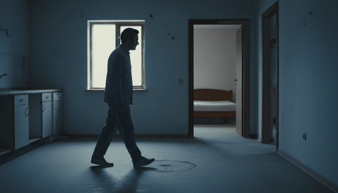 Une séquence dynamique de visuels générés par l'IA passant d'un gros plan d'un microphone vintage à des prises de vue larges par drone d'un paysage pastoral, toutes synchronisées au rythme de 'House Again'.