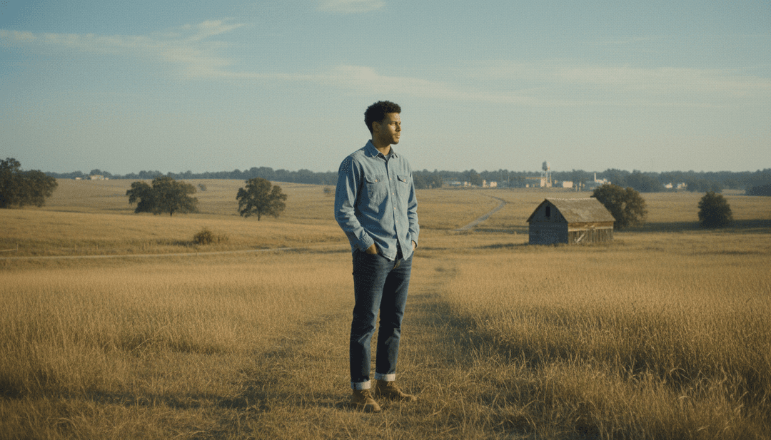 Representación visual de las letras de 'Brown Eyes' con una persona mirando a lo lejos, generada por software de videos musicales con IA.