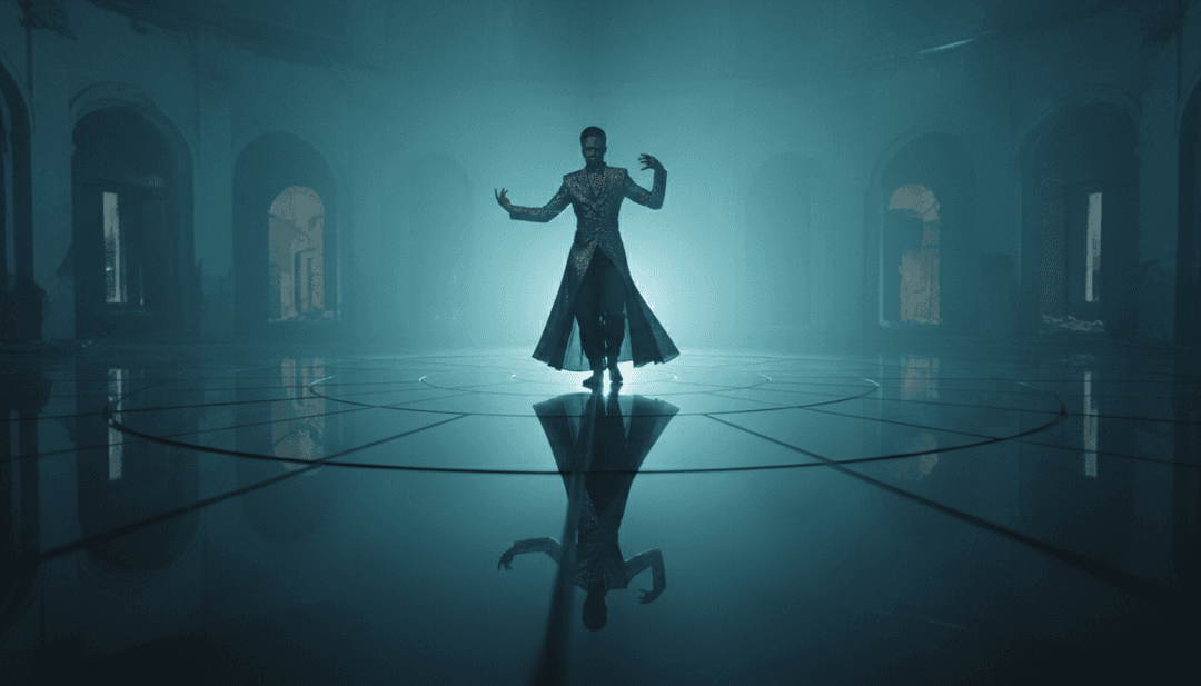 Dynamische Visuals von Stadtlandschaften, Straßenszenen und mächtigen Figuren, synchronisiert mit Hip-Hop-Trap-Musik, generiert von KI für "Shot Callin".