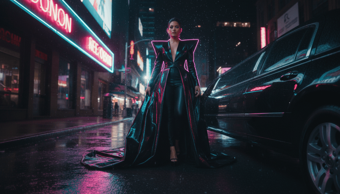 Cenas visuais vívidas geradas por IA, representando a transformação dos elementos eletrónicos pop de 'Wi$h Li$t' em gráficos dinâmicos e narrativa envolvente.