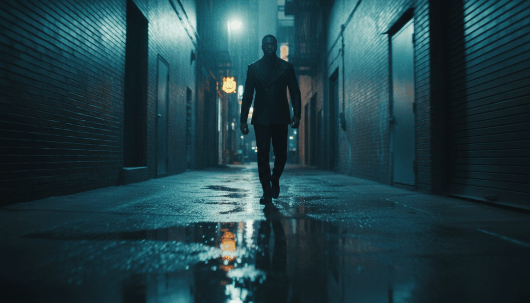 IA analizando las letras y ritmos trap de 'Went Legit' de G Herbo para conceptualizar escenas callejeras urbanas, simbolizando un viaje al éxito.