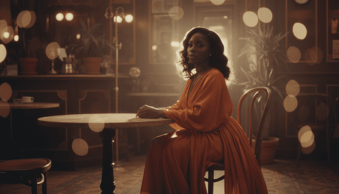 बहते हुए दृश्य पैटर्न जो Olivia Dean के सामंजस्य और गॉस्पेल गायक मंडल के तत्वों को एक एआई-जनित म्यूजिक वीडियो में एक शांत, चिंतनशील परिदृश्य के साथ विलीन होते हुए दर्शाते हैं।