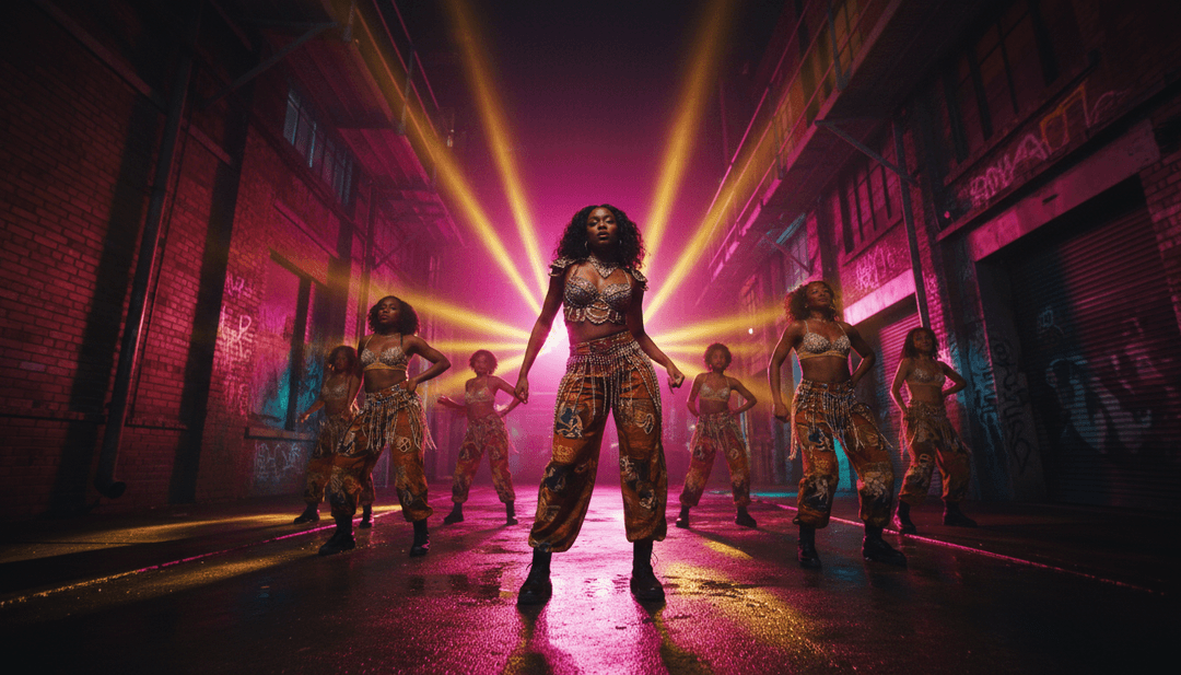 Ayra Starr의 'Hot Body'를 위해 freebeat.ai가 MP3 오디오 파형에서 멋진 MP4 비디오 클립으로 매끄럽게 전환하며 활기찬 배경에서 에너지 넘치는 댄서들의 장면을 생성하는 역동적인 비주얼.