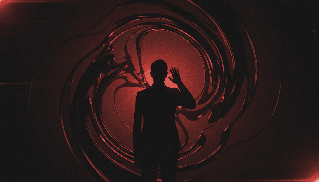 Visualizzazione astratta delle voci di Drake e delle melodie dei synth che si trasformano in paesaggi urbani dinamici e testi animati su uno schermo.