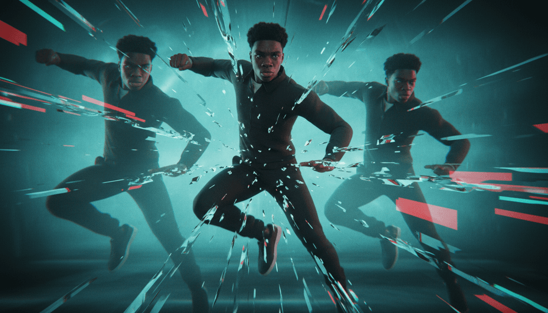 Captura de tela da interface freebeat.ai mostrando o videoclipe 'stick' em andamento com várias opções de personalização e um usuário sorrindo, implicando facilidade de uso.