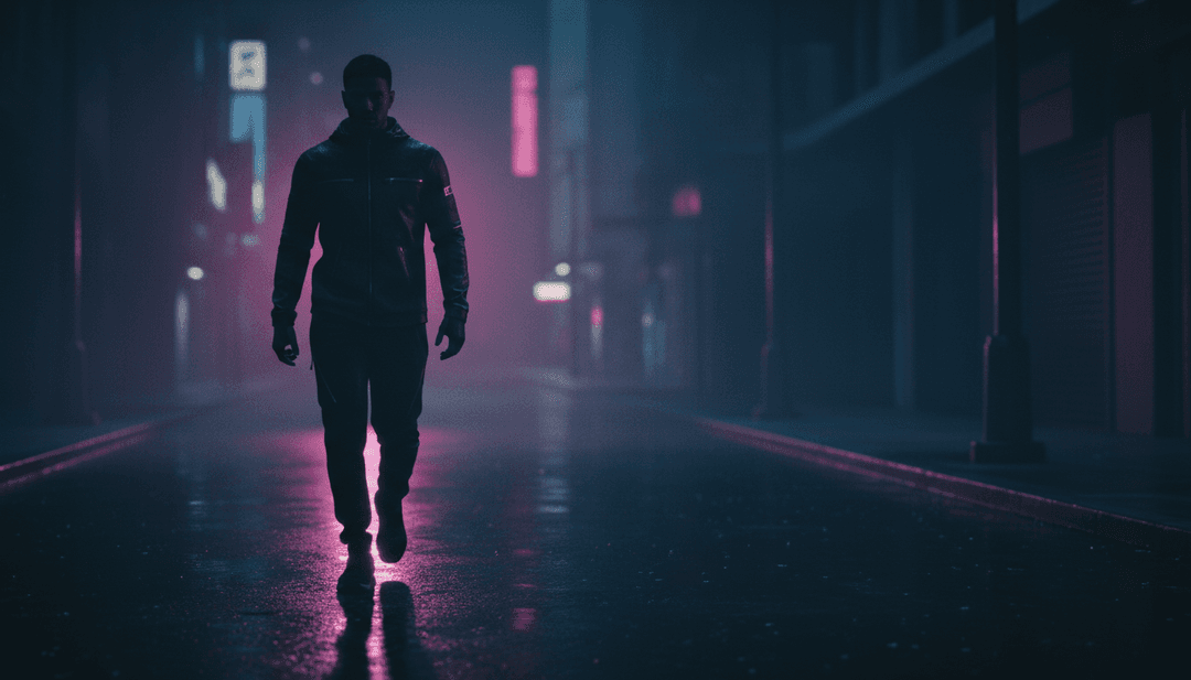 ध्वनि तरंगों का अमूर्त प्रतिनिधित्व झिलमिलाती प्रकाश पगडंडियों में बदल रहा है, जो इच्छा और इलेक्ट्रॉनिक डांस संगीत की लय को उजागर करता है।