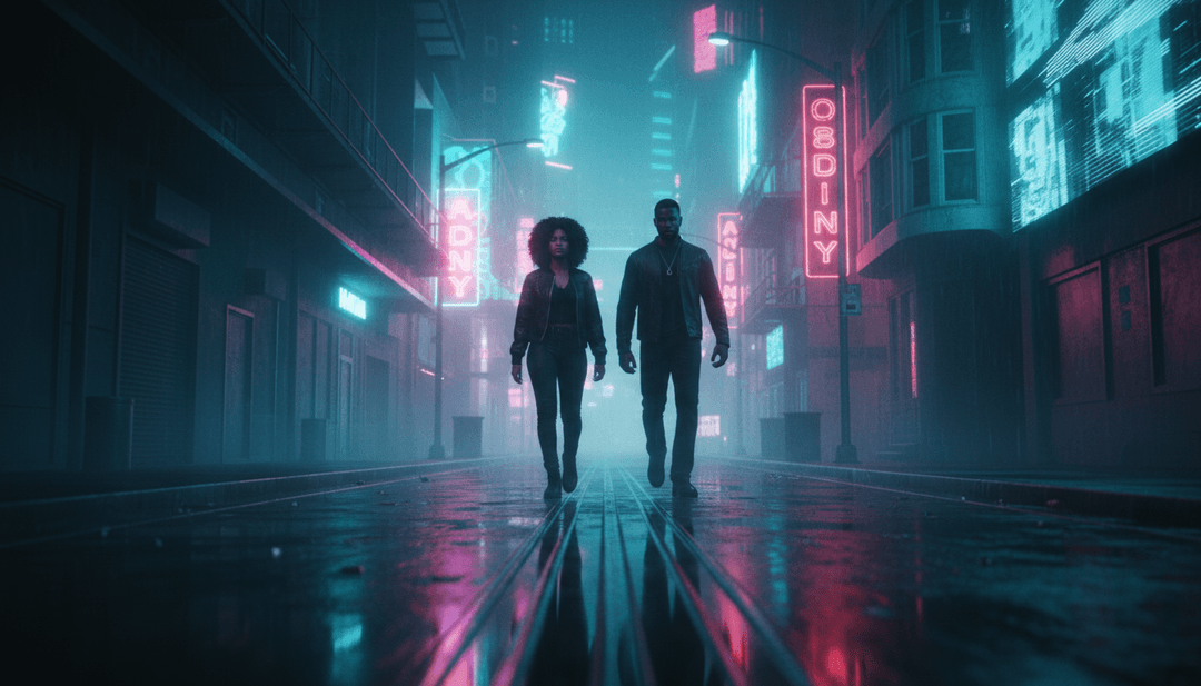 Um videoclipe gerado por IA finalizado para 'Watching Us,' mostrando transições elegantes, narrativa envolvente e legendas gratuitas perfeitamente sincronizadas, pronto para mídias sociais.