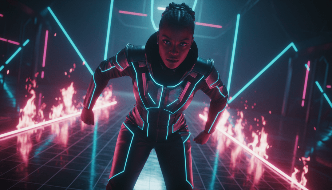 गतिशील शहरी सड़क का दृश्य जिसमें जीवंत भित्तिचित्र और मोशन ब्लर है, जो GloRilla के शक्तिशाली स्वरों और ट्रैप बीट्स के उच्च-ऊर्जा दृश्य अनुवाद को दर्शाता है।