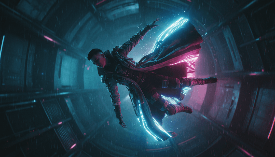 Um caleidoscópio dinâmico de cores vibrantes e fluídas e padrões geométricos que se sincronizam perfeitamente com as batidas eletrónicas e harmonias vocais de 'Deeper', demonstrando efeitos visuais impulsionados por IA.