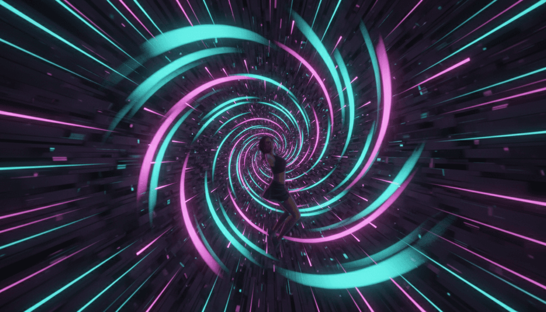 Um artista criativo sentado a uma secretária, utilizando intuitivamente a interface do freebeat.ai para finalizar o seu vídeo musical personalizado para 'Deeper', rodeado por elementos visuais vibrantes e exibições de ondas sonoras.