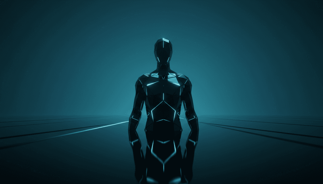 恍惚音樂的 AI 概念詮釋,呈現發光的星際路徑和與光線融合的閃爍聲波。