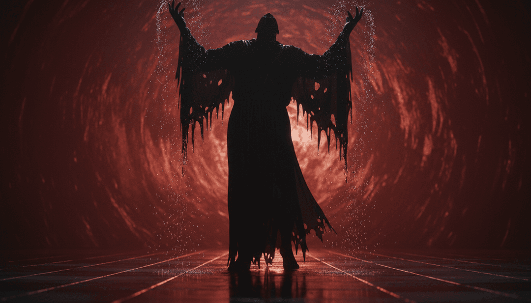 Immagine astratta di onde digitali e luci spettrali che convergono, a simboleggiare l'elaborazione di 'I used to blame God' dei Banshee da parte dell'AI.