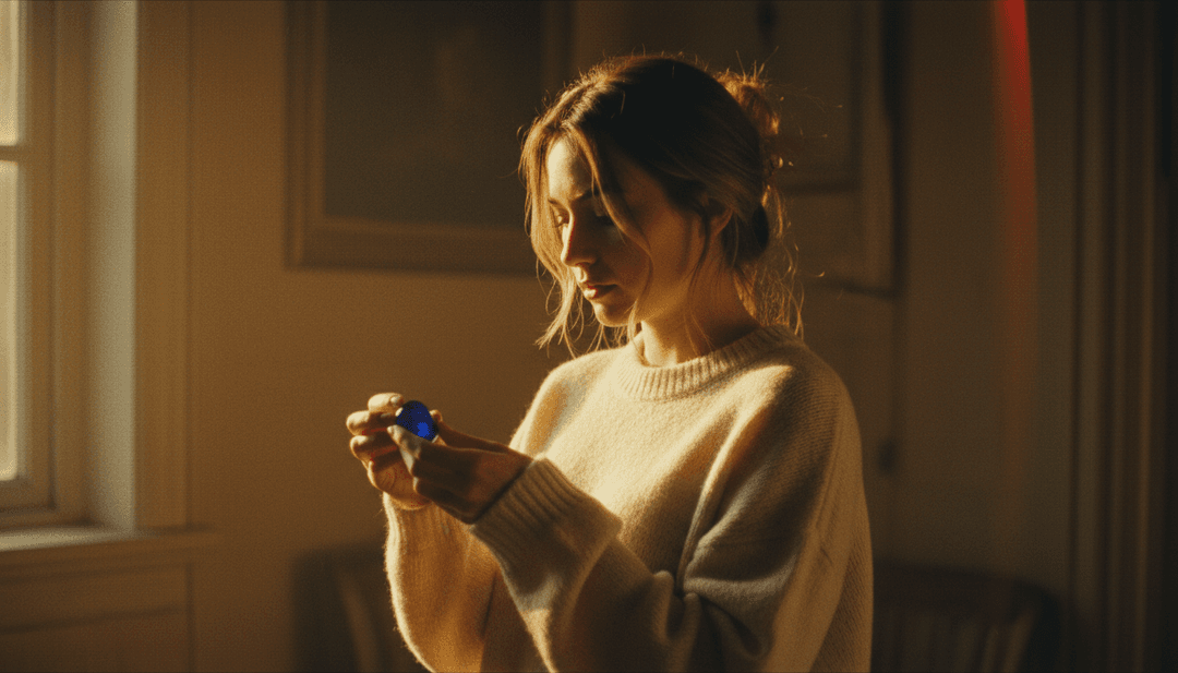 Uma IA analisando formas de onda de áudio e sentimento lírico, mapeando conceitos abstratos para visuais da música 'nothing i am' de ALINA.