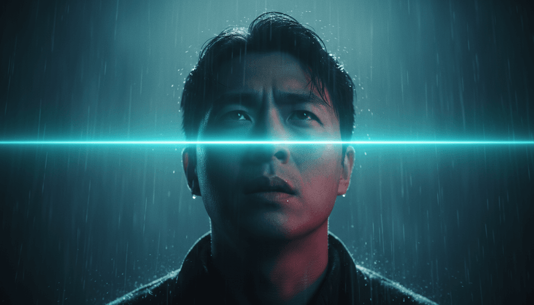 Opera d'arte concettuale che mostra l'IA che analizza le onde sonore e i testi di Anpanman dei BTS, trasformandoli in primi bozzetti di storyboard di un supereroe che protegge una città.