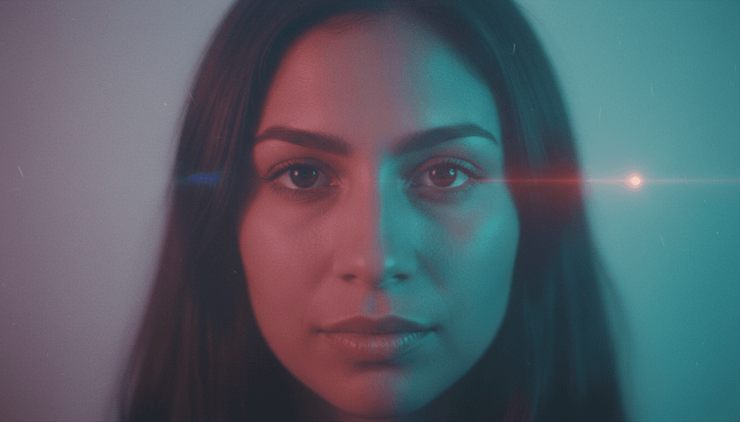 गतिशील दृश्य जिसमें संगीत नोट्स बहती, रंगीन रोशनी और अमूर्त आकृतियों में बदलते हुए दिखाए गए हैं, जो 'telepatía' की डिस्को और इंडी पॉप लय के साथ सिंक्रनाइज़ हैं।