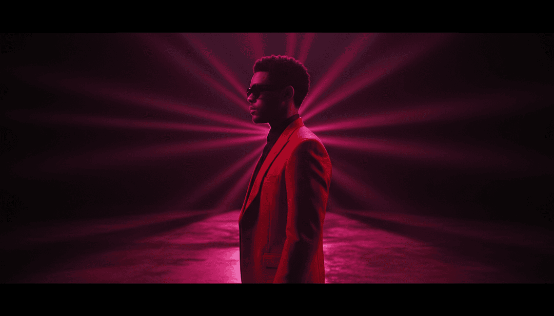 Análisis de IA de Save Your Tears (Remix) de The Weeknd & Ariana Grande, mostrando una onda sonora de dream pop creando un concepto visual melancólico para un video musical con IA.