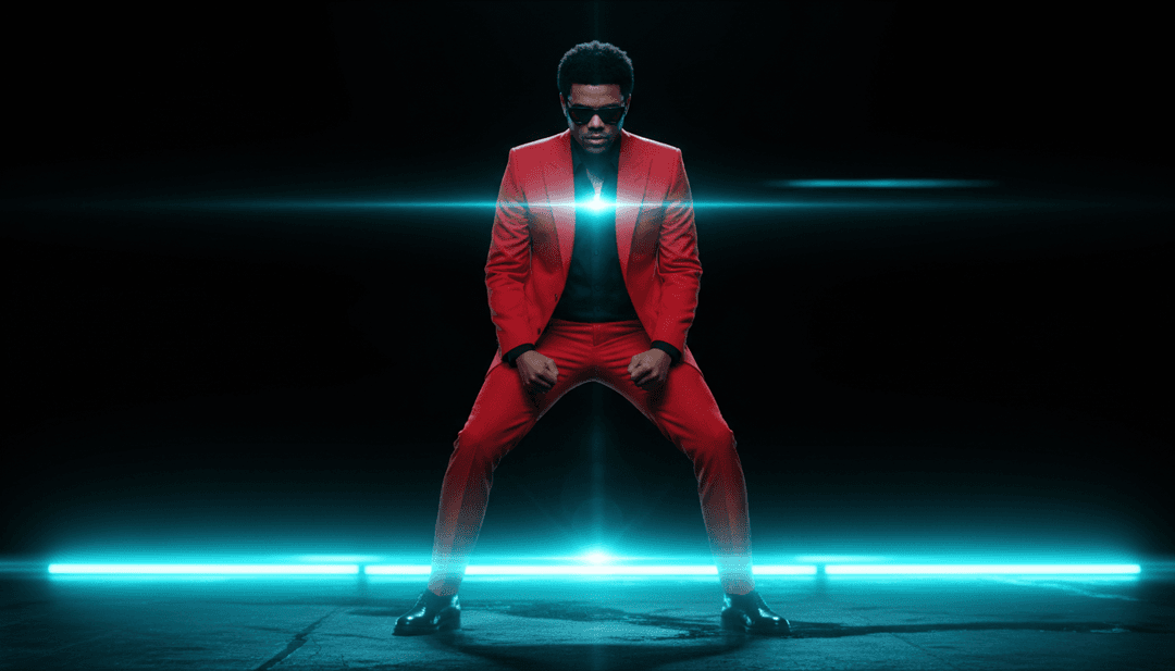 Usuario interactuando con la interfaz del generador de videos musicales freebeat.ai, creando un video personalizado para The Weeknd y Ariana Grande's Save Your Tears (Remix) con `subtítulos gratis`.