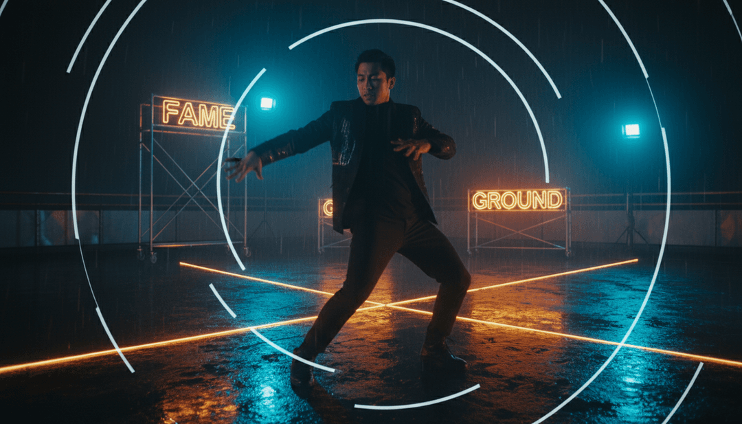 Eine Benutzeroberfläche von freebeat.ai, die ein fertiges, hochwertiges Musikvideo für 'On The Ground' zeigt, mit einem 'Jetzt eigenes erstellen'-Button, der die Benutzerermächtigung hervorhebt.