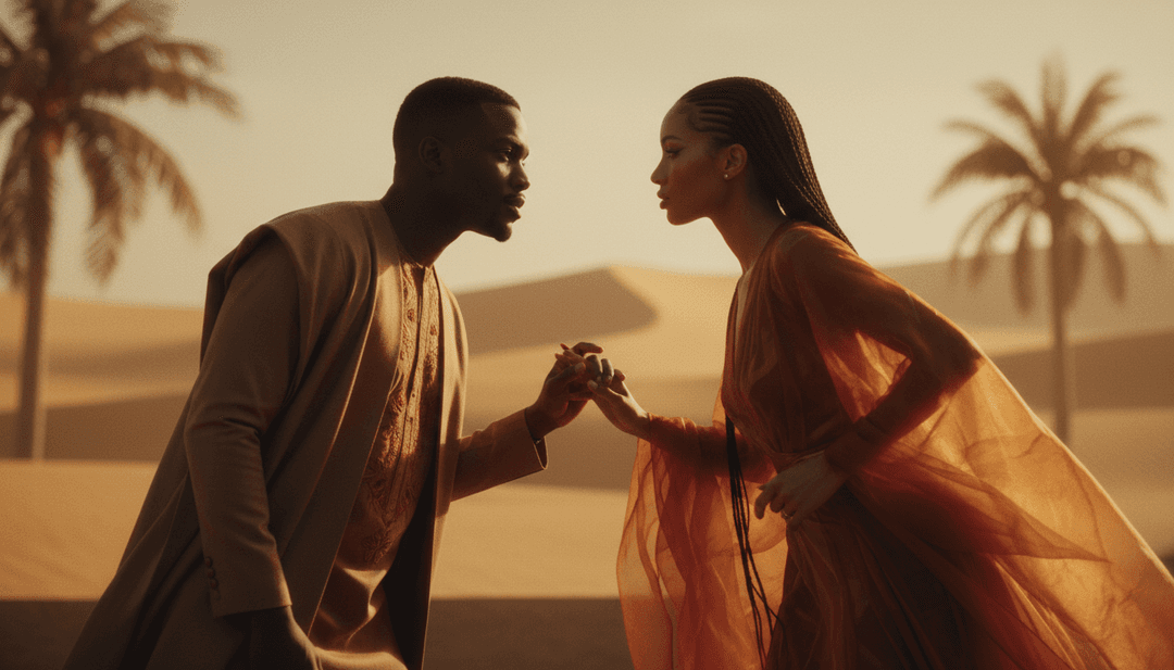 Video musicale generato dall'AI completato per 'Essence' di Wizkid e Tems, pronto per la condivisione.