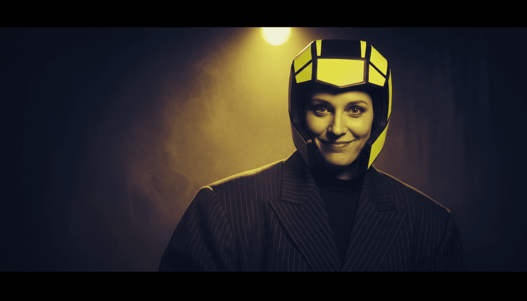 Sequência visual dinâmica representando as inflexões vocais distintivas de Tones And I transformando-se em animação vibrante, orientada por personagens, e movimentos de dança fluidos em um videoclipe gerado por IA para 'Dance Monkey'.