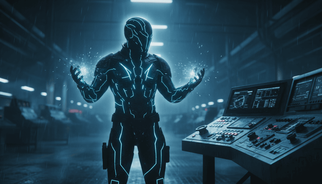 Línea de montaje de fábrica futurista creando figuras únicas y diversas, simbolizando el concepto de 'Build a Bitch' cobrando vida gracias a la IA