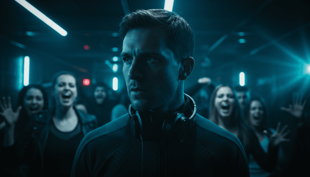 聲波轉化為城市景觀視覺的抽象呈現,描繪了 AI 詮釋英國 Drill 歌曲核心能量的過程。