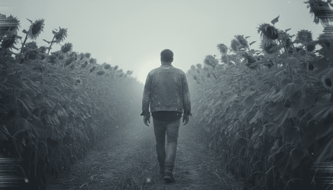 Visuais dinâmicos sincronizados com a música 'The News' de Drugdealer, retratando um conversor de MP3 para MP4 em ação criando um videoclipe.