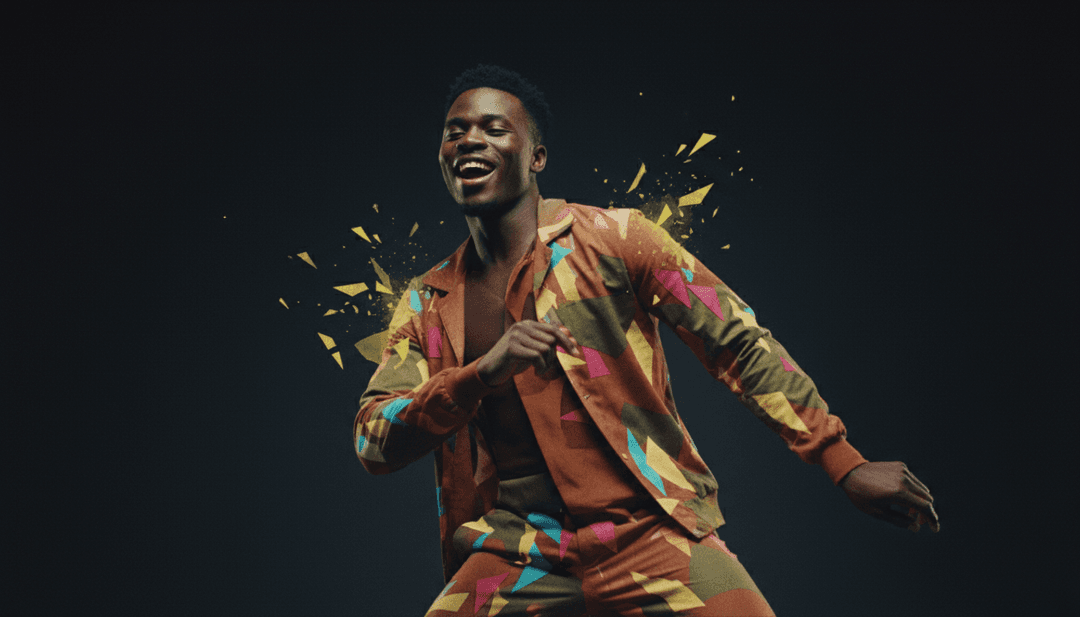 एक भविष्यवादी डीजे का हाथ ध्वनि आवृत्तियों में हेरफेर करता है, जो ऊर्जावान नृत्य दृश्यों और तरल, नियॉन-धारीदार सिटीस्केप में खिलते हैं, जो संगीत-से-दृश्य अनुवाद को दर्शाते हैं।