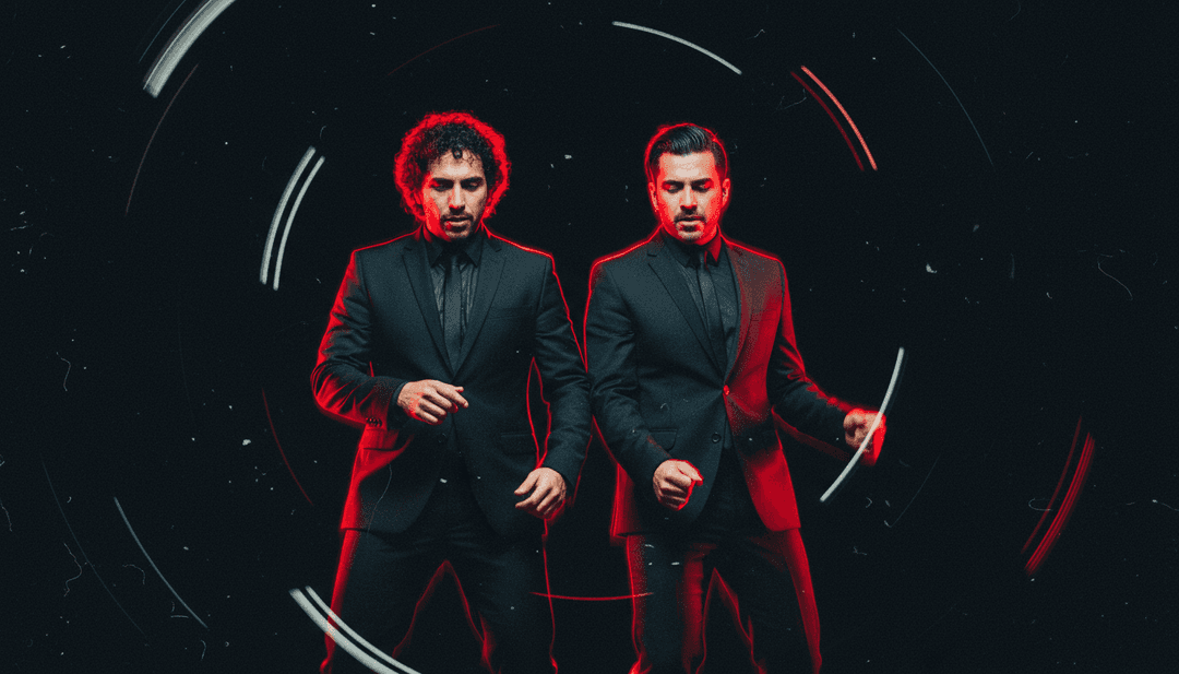 Rappresentazione visiva dinamica di una sezione di ottoni digitali che si fonde con ballerini di strada e carri di carnevale vivaci, che raffigura la traduzione AI della musica in immagini.