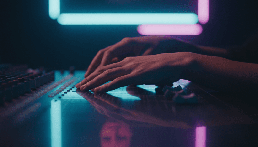 Visuais abstratos representando as batidas de house energéticas e melodias de sintetizador de 'Can't Decide' por Max Dean, Luke Dean, Locky, gerados por IA.