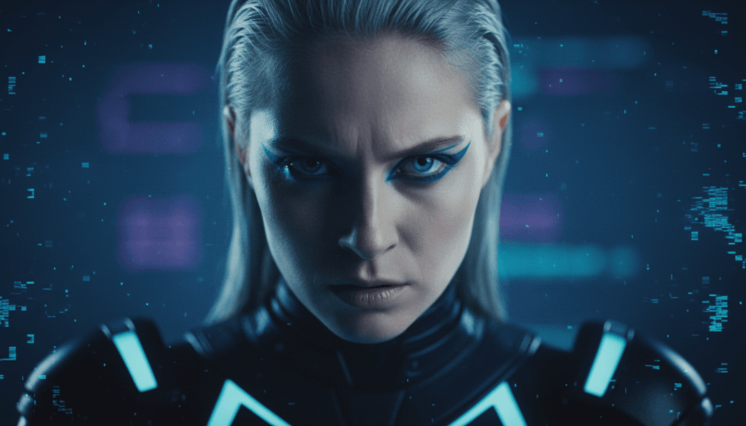 Représentation abstraite d'une IA analysant les ondes sonores et les thèmes lyriques, formant un plan conceptuel vibrant pour un vidéoclip.