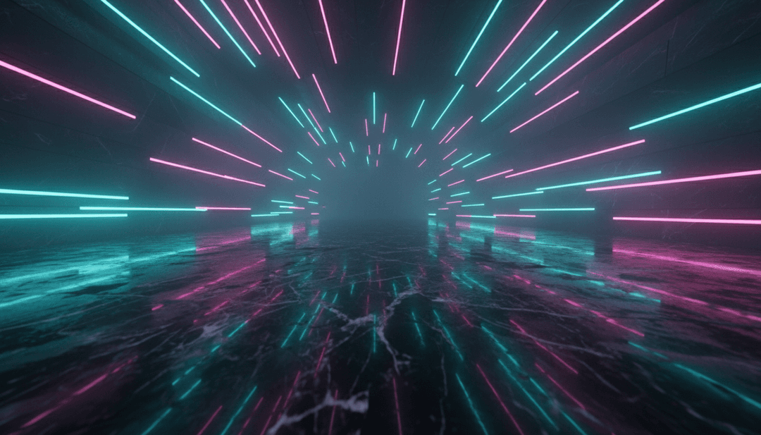 AI द्वारा डांस-पॉप संगीत का अमूर्त प्रतिनिधित्व, जिसमें ध्वनि तरंगें और धड़कती रोशनी R3HAB, INNA, Sash! द्वारा 'Rock My Body' का प्रतीक हैं।