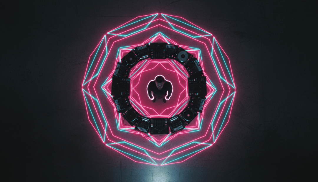 Eine vielfältige Gruppe von Content Creators, die ein professionelles, mit KI erstelltes Musikvideo ansehen und Zufriedenheit widerspiegeln.