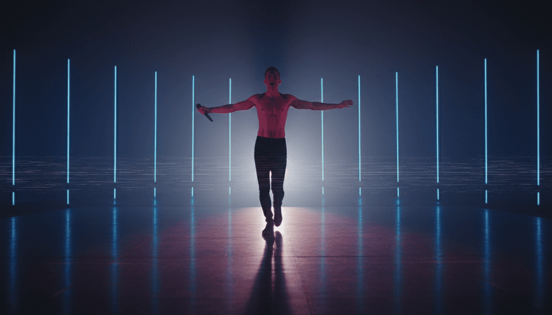 人群举手的动态视觉效果,与音乐视频中的节拍下降同步