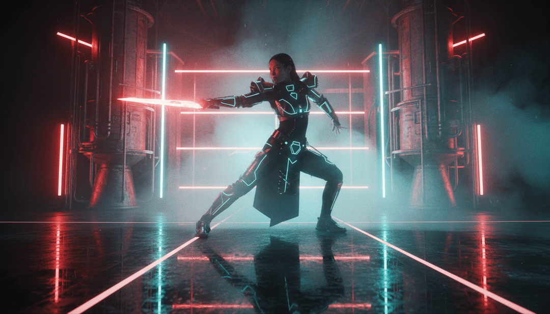 Visuels dynamiques synchronisés au rythme de 'My Gasoline', avec des lumières clignotantes, des paysages numériques et des mouvements de danse énergiques.