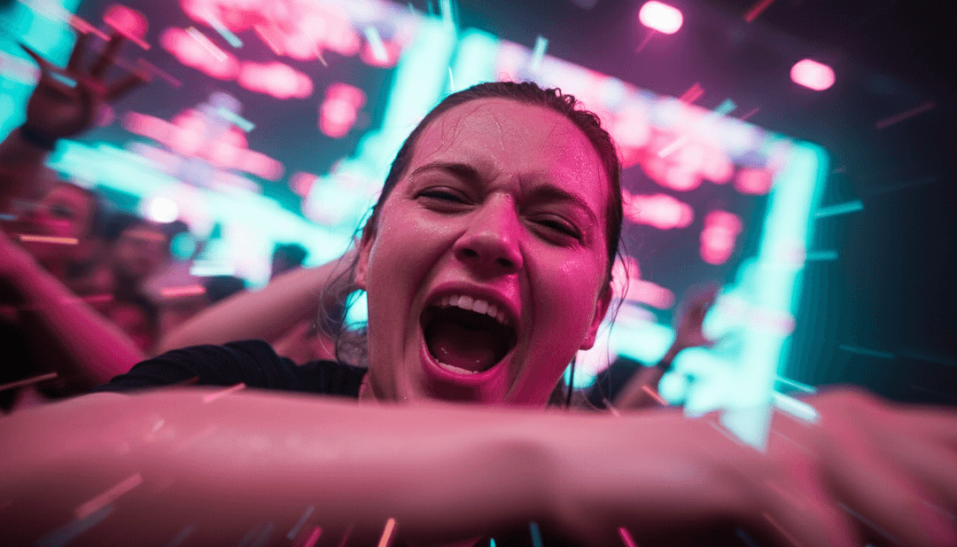 Um utilizador a sorrir enquanto assiste a um vídeo de música gerado por IA finalizado num tablet, mostrando a facilidade de uso e a produção criativa do freebeat.ai.