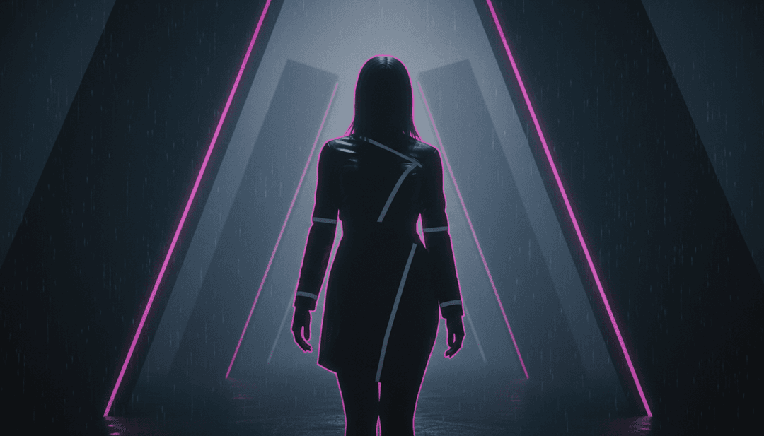 Representación visual abstracta de las ondas de música electrónica de baile transformándose en vibrantes estelas de luz, significando la interpretación de la IA.