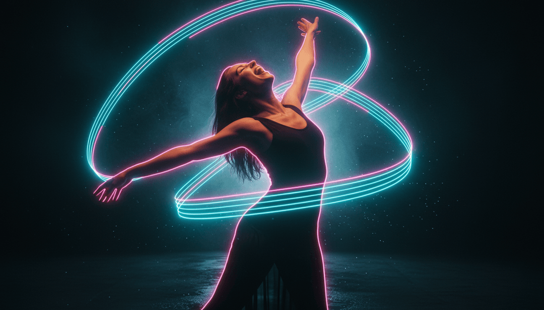 Un video musical terminado reproduciéndose en múltiples pantallas, mostrando transiciones dinámicas y vibrantes efectos visuales generados por IA.