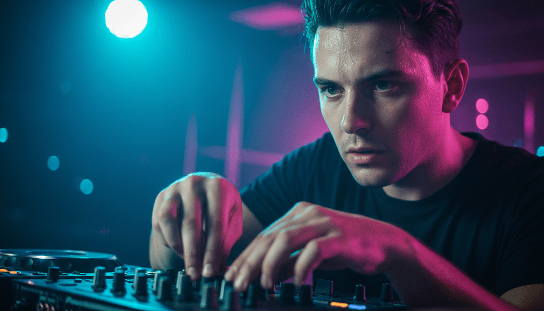 एआई म्यूजिक वीडियो अवधारणा के लिए हार्ड हाउस ताल और नृत्य ऊर्जा का विश्लेषण करता है, जिसमें तरंगरूप और दृश्य तत्व दिखाए जाते हैं