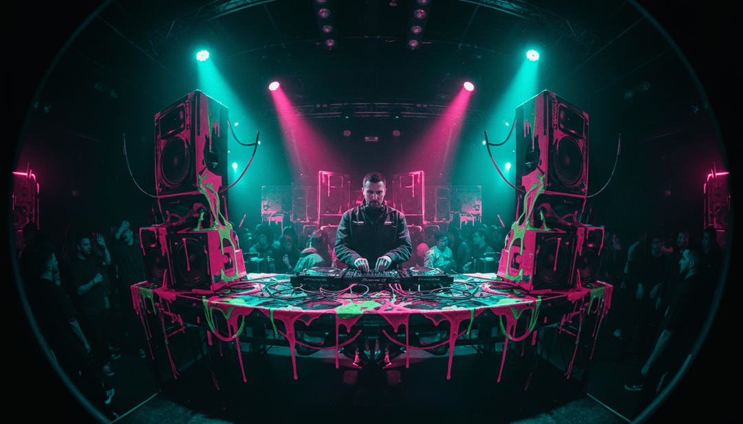 हार्ड हाउस डांस म्यूजिक वीडियो के लिए गतिशील एआई-जनरेटेड विजुअल्स, जिसमें अमूर्त प्रकाश पैटर्न और गति का चित्रण है