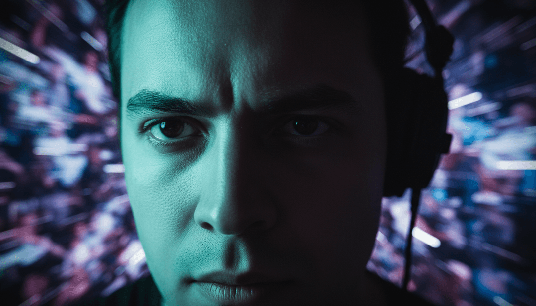 Dançarinos sincronizados e trilhas de luz se movendo ao ritmo da batida de uma faixa de EDM