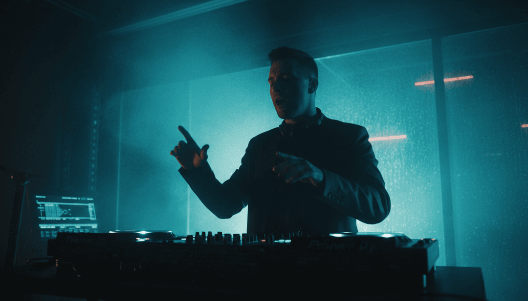 Um usuário visualizando com entusiasmo seu videoclipe AI recém-gerado em uma tela