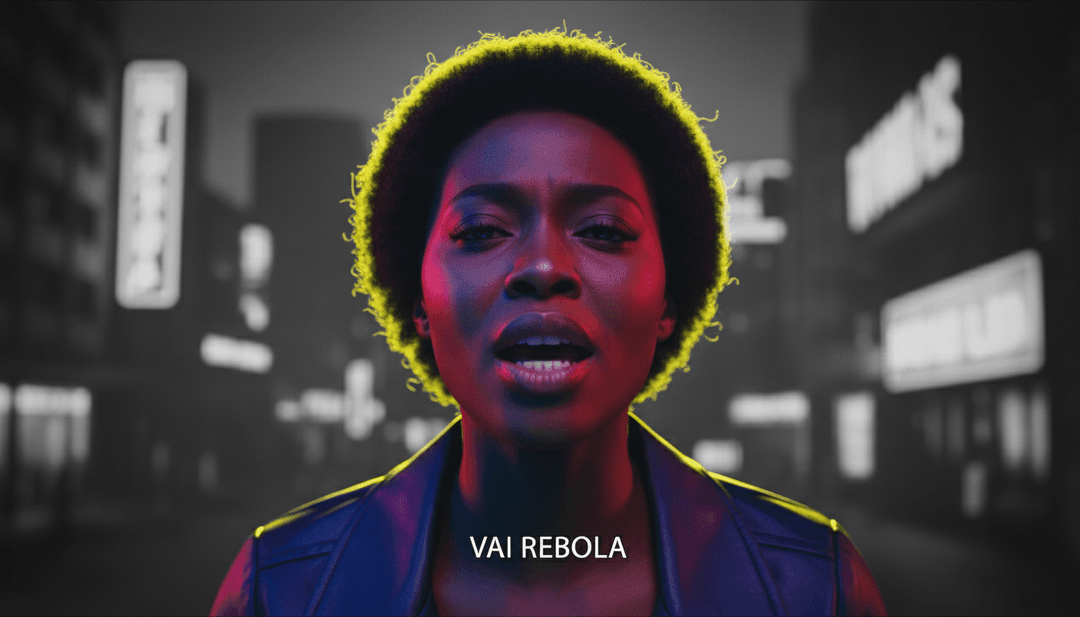 AI 生成的動態視覺序列,展示風格化的舞者隨著 'Woof' 的電子節奏舞動,其間穿插著鮮豔的歌詞動畫和抽象波普藝術元素。