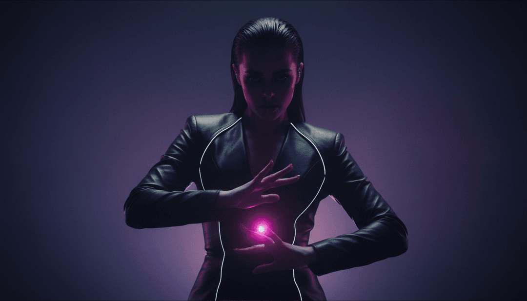 デジタルトンネルを疾走するSports carのダイナミックなビジュアルと、音波が光のパターンに変化し、楽曲の視覚化を描写しています。